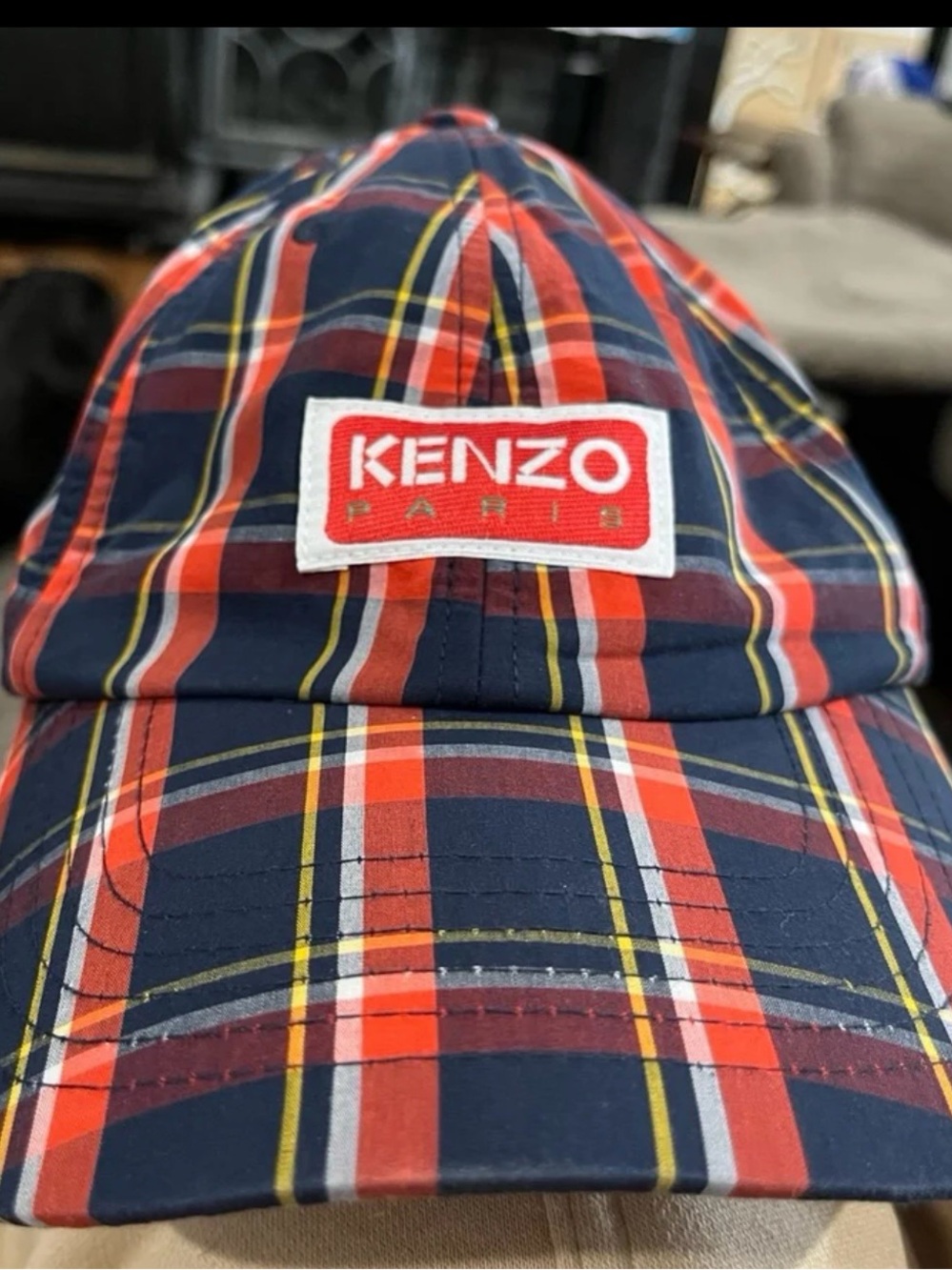 Kenzo Plaid Baseball Cap in Navy, Red, Yellow